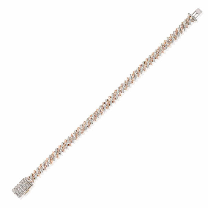 4.65CTW Natural Diamond Pave 14K Rose Gold Yellow White Edge Miami Bracelet (Solid Links) 7.5" - WJD Exclusives