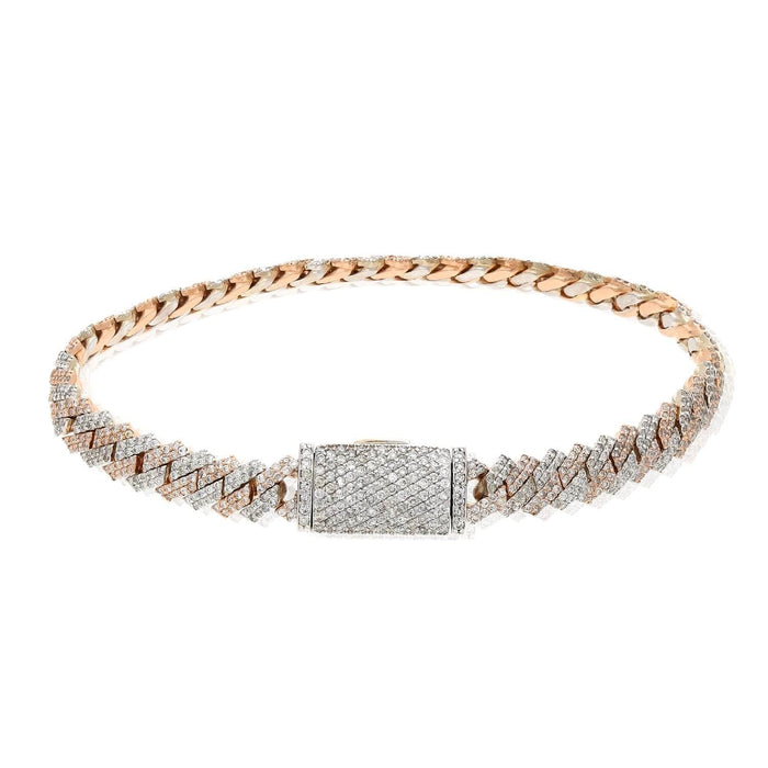 4.65CTW Natural Diamond Pave 14K Rose Gold Yellow White Edge Miami Bracelet (Solid Links) 7.5" - WJD Exclusives