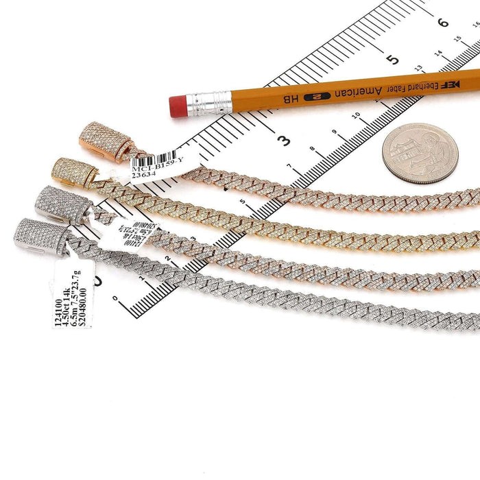 4.65CTW Natural Diamond Pave 14K Rose Gold Yellow White Edge Miami Bracelet (Solid Links) 7.5" - WJD Exclusives