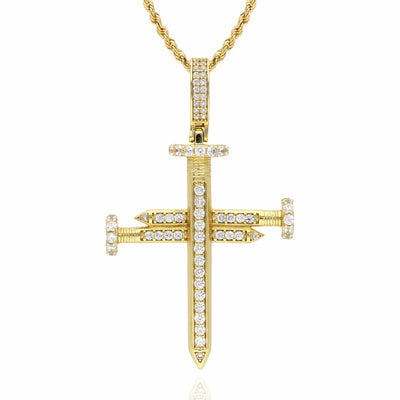 1.65CTW CZ Pave 18K Gold Over Silver Nail Cross Pendant - WJD Exclusives