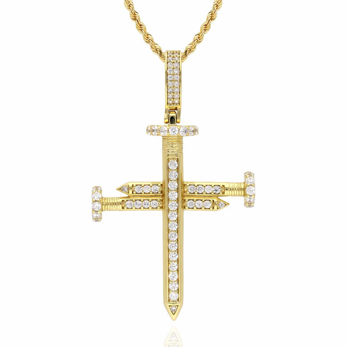 1.65CTW CZ Pave 18K Gold Over Silver Nail Cross Pendant - WJD Exclusives