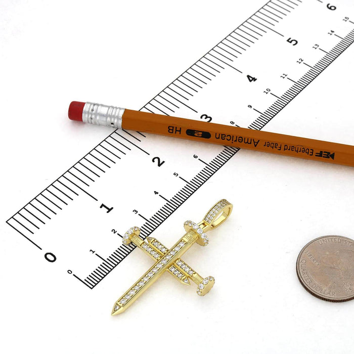 1.65CTW CZ Pave 18K Gold Over Silver Nail Cross Pendant - WJD Exclusives