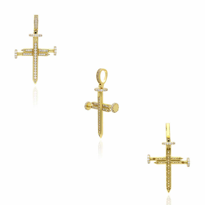 1.65CTW CZ Pave 18K Gold Over Silver Nail Cross Pendant - WJD Exclusives