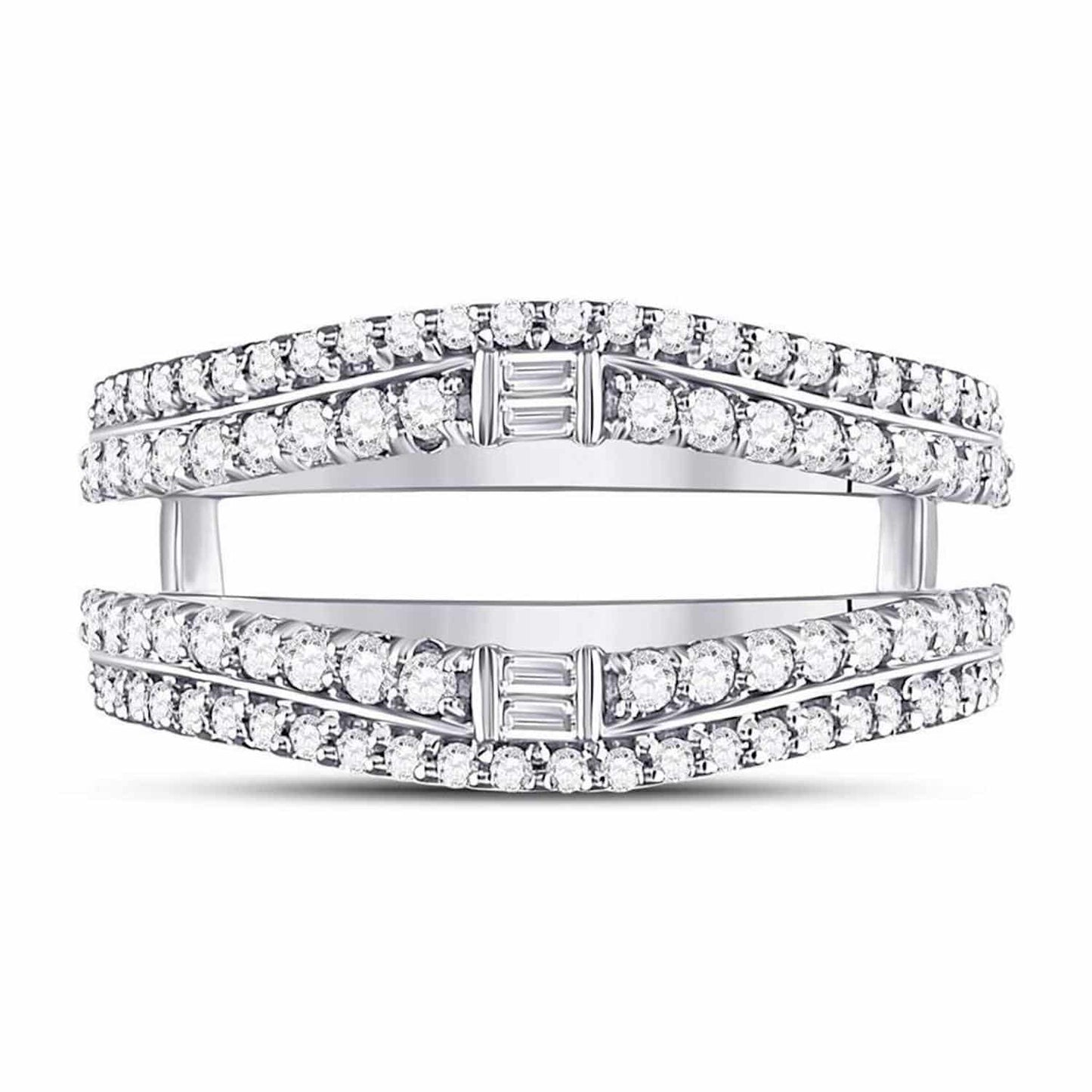 0.75CTW Real Diamond Baguette Round 14K Gold White Wrap Ring Enhancer