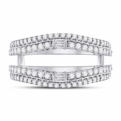 0.75CTW Real Diamond Baguette Round 14K Gold White Wrap Ring Enhancer