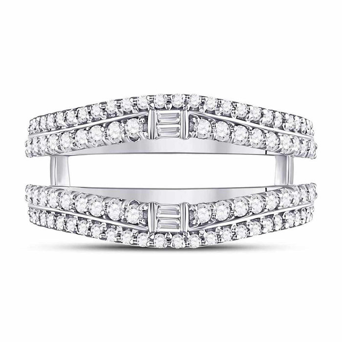 0.75CTW Natural Diamond Baguette Round 14K Gold White Wrap Ring Enhancer - WJD Exclusives