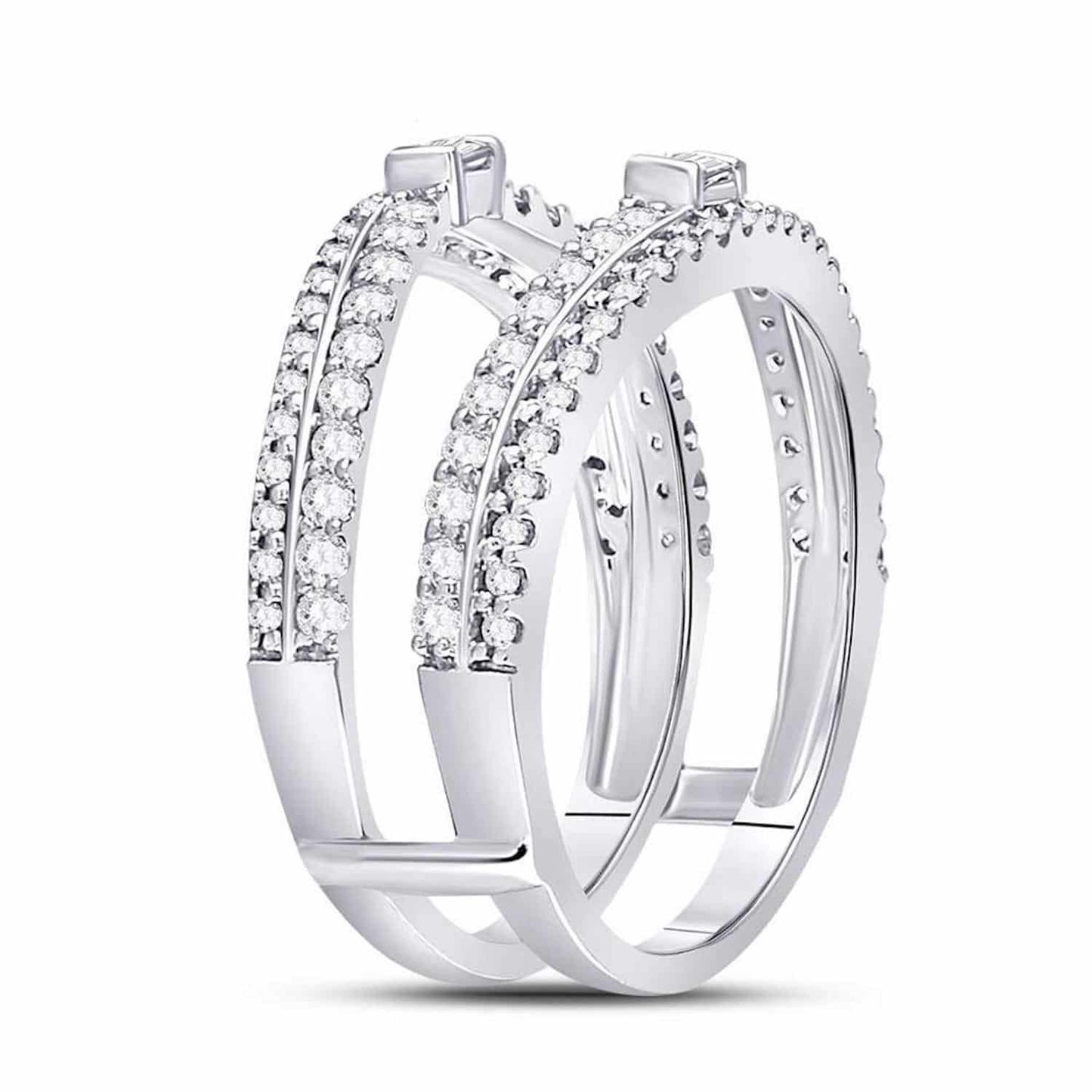 0.75CTW Real Diamond Baguette Round 14K Gold White Wrap Ring Enhancer
