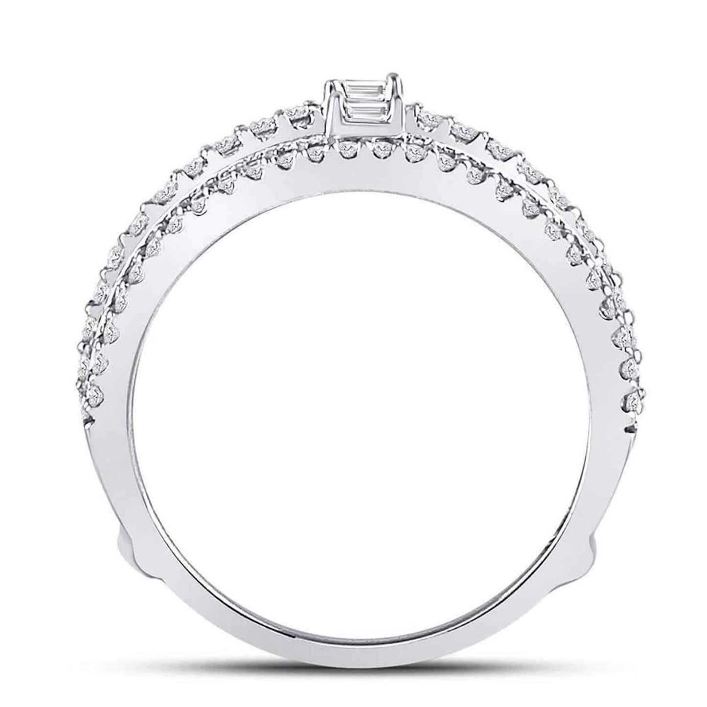 0.75CTW Real Diamond Baguette Round 14K Gold White Wrap Ring Enhancer
