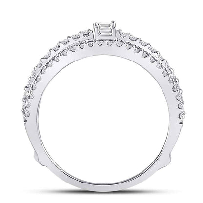 0.75CTW Real Diamond Baguette Round 14K Gold White Wrap Ring Enhancer