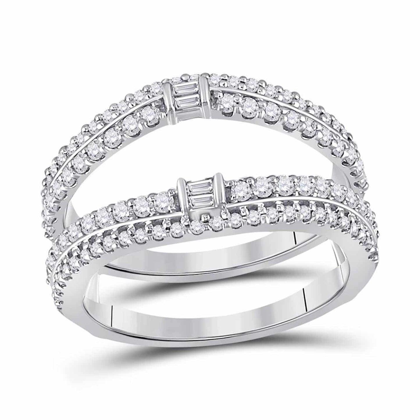 0.75CTW Real Diamond Baguette Round 14K Gold White Wrap Ring Enhancer