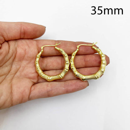 18K Yellow Gold Over Sterling Silver Hoop Bamboo Earrings 35mm-70mm