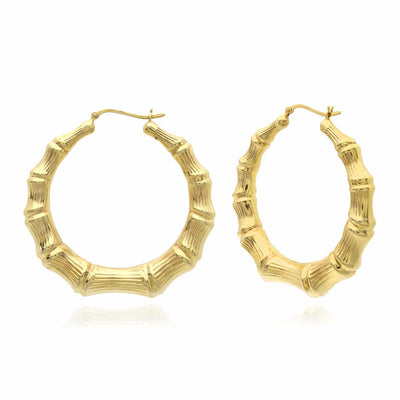 18K Yellow Gold Over Sterling Silver Hoop Bamboo Earrings 35mm - 70mm - WJD Exclusives