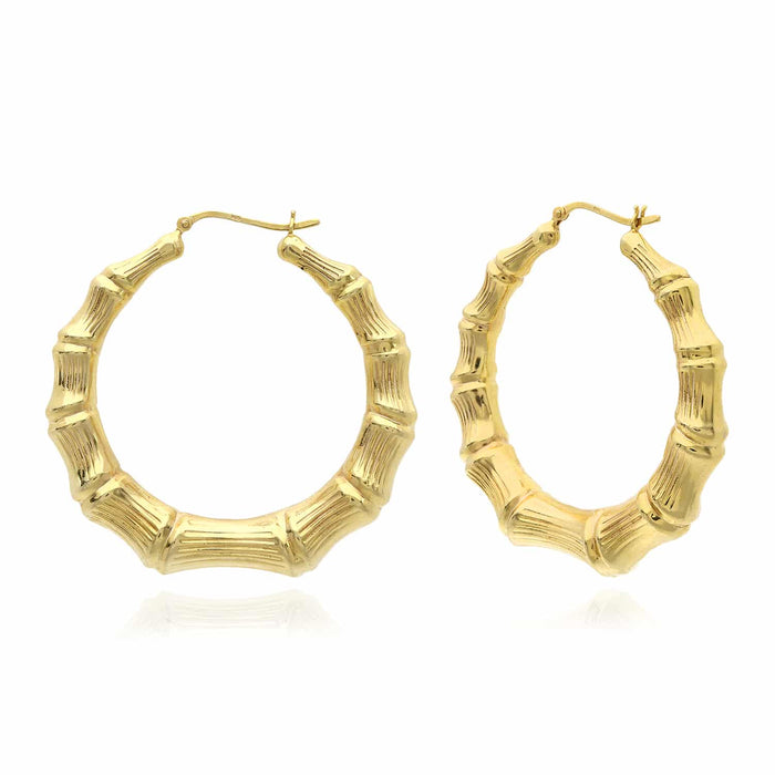 18K Yellow Gold Over Sterling Silver Hoop Bamboo Earrings 35mm - 70mm - WJD Exclusives