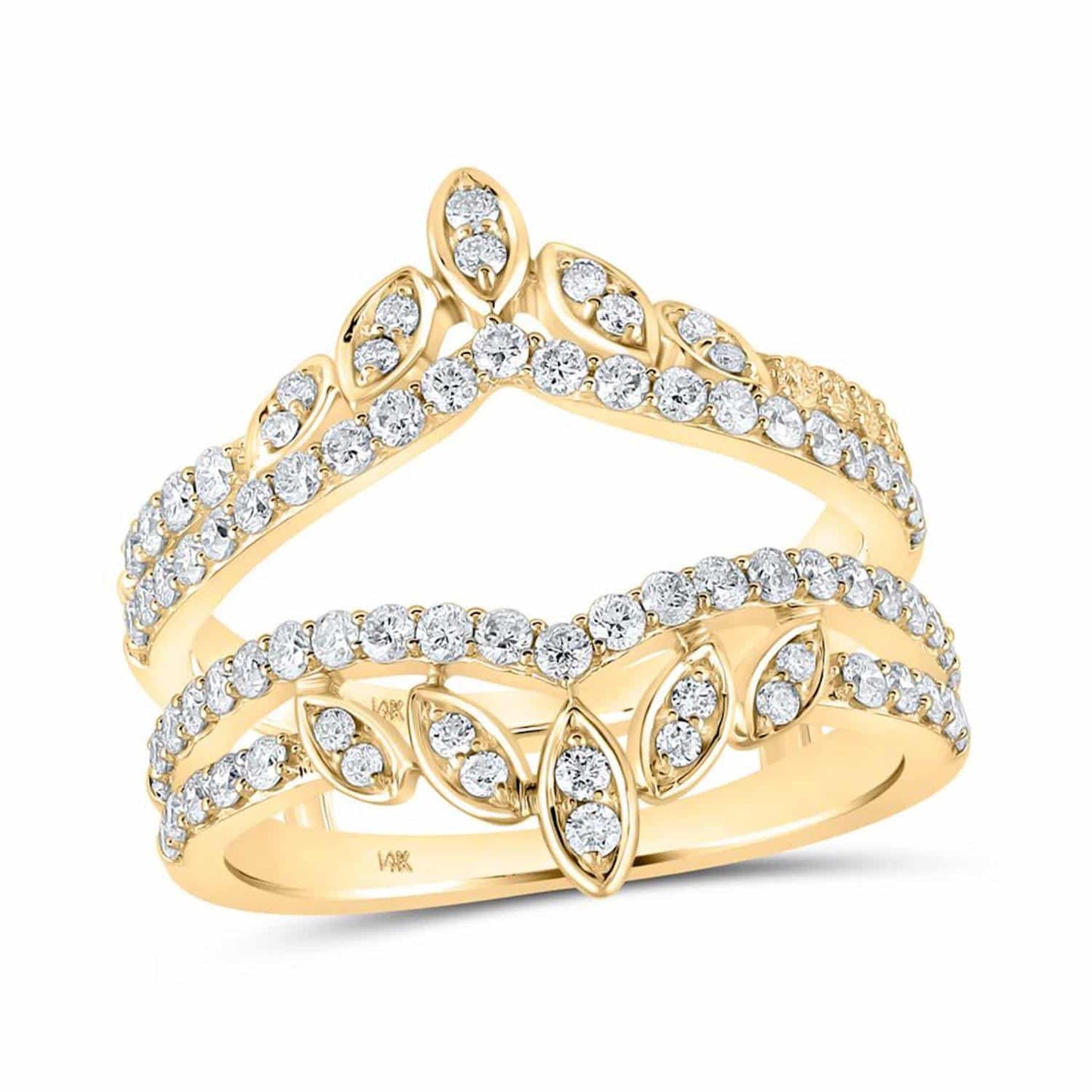 1.05CTW Real Diamond 14K Gold White Chevron Solitaire Ring Enhancer