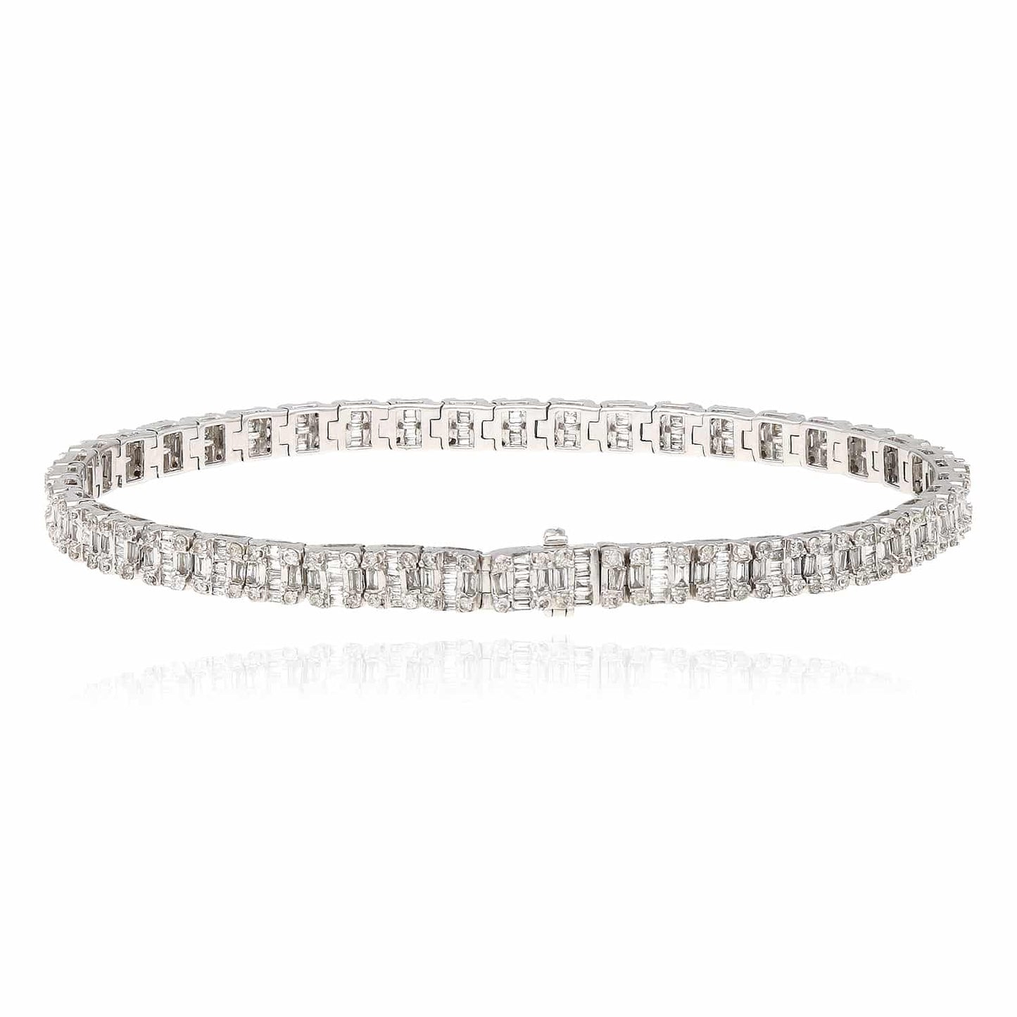 4CTW Real Diamond 10k Real Gold White Baguette Round 4mm Tennis Bracelet 8"