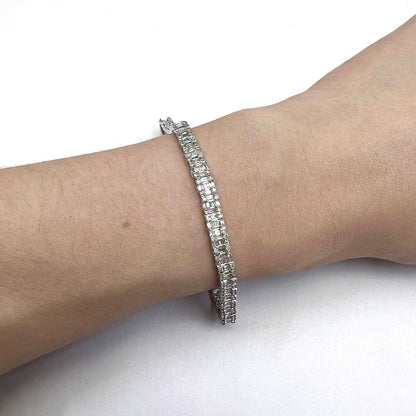 4CTW Real Diamond 10k Real Gold White Baguette Round 4mm Tennis Bracelet 8"