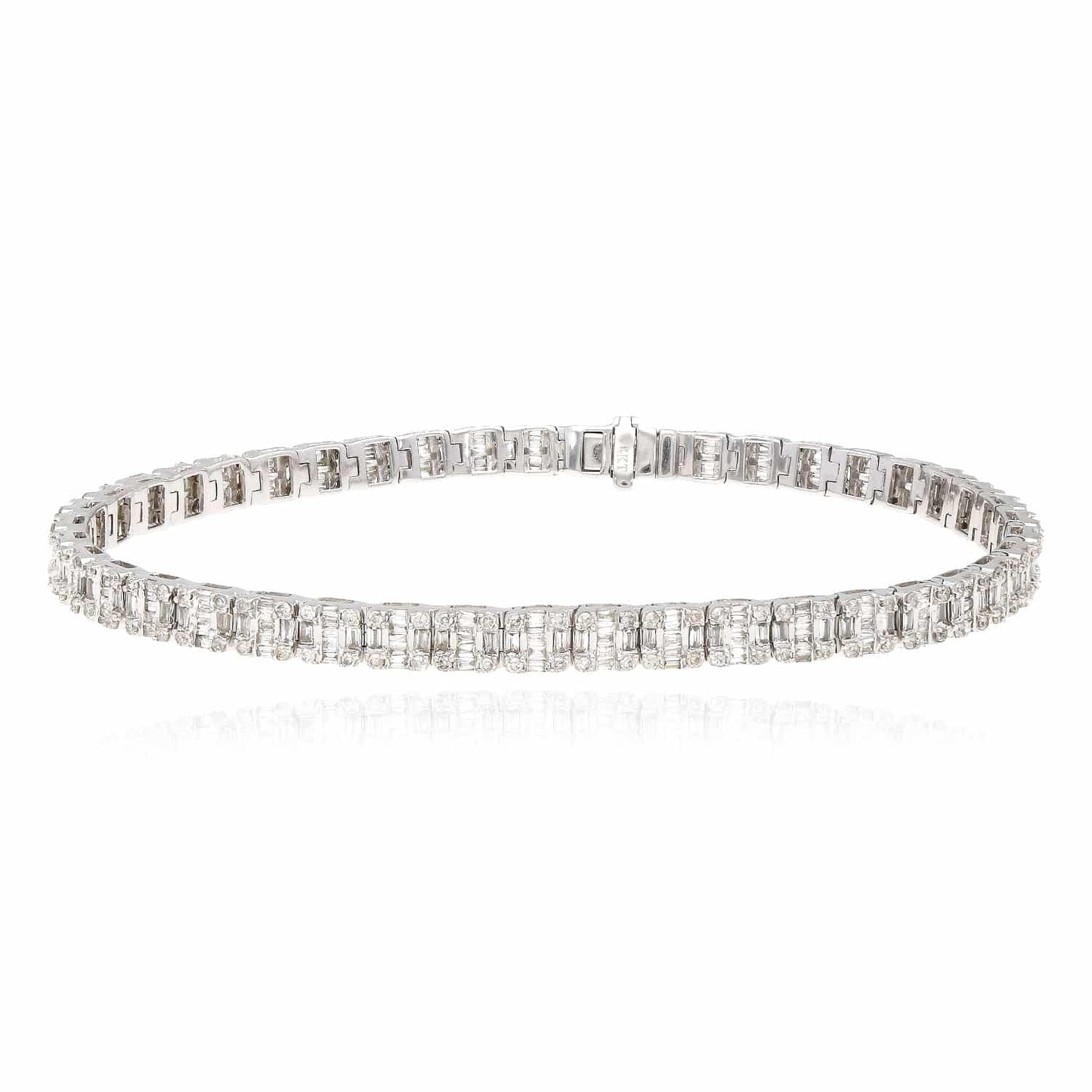4CTW Real Diamond 10k Real Gold White Baguette Round 4mm Tennis Bracelet 8"