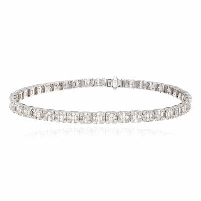 4CTW Natural Diamond 10K White Gold Baguette Round 4mm Tennis Bracelet 8" - WJD Exclusives