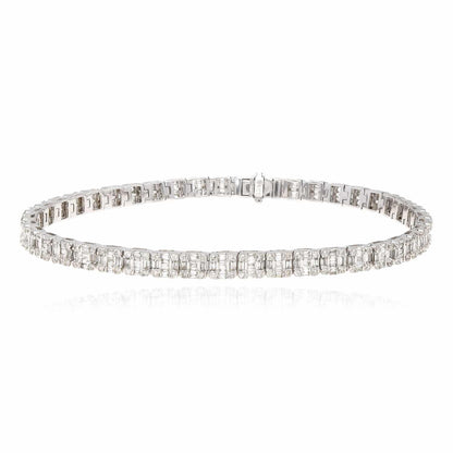 4CTW Real Diamond 10k Real Gold White Baguette Round 4mm Tennis Bracelet 8"