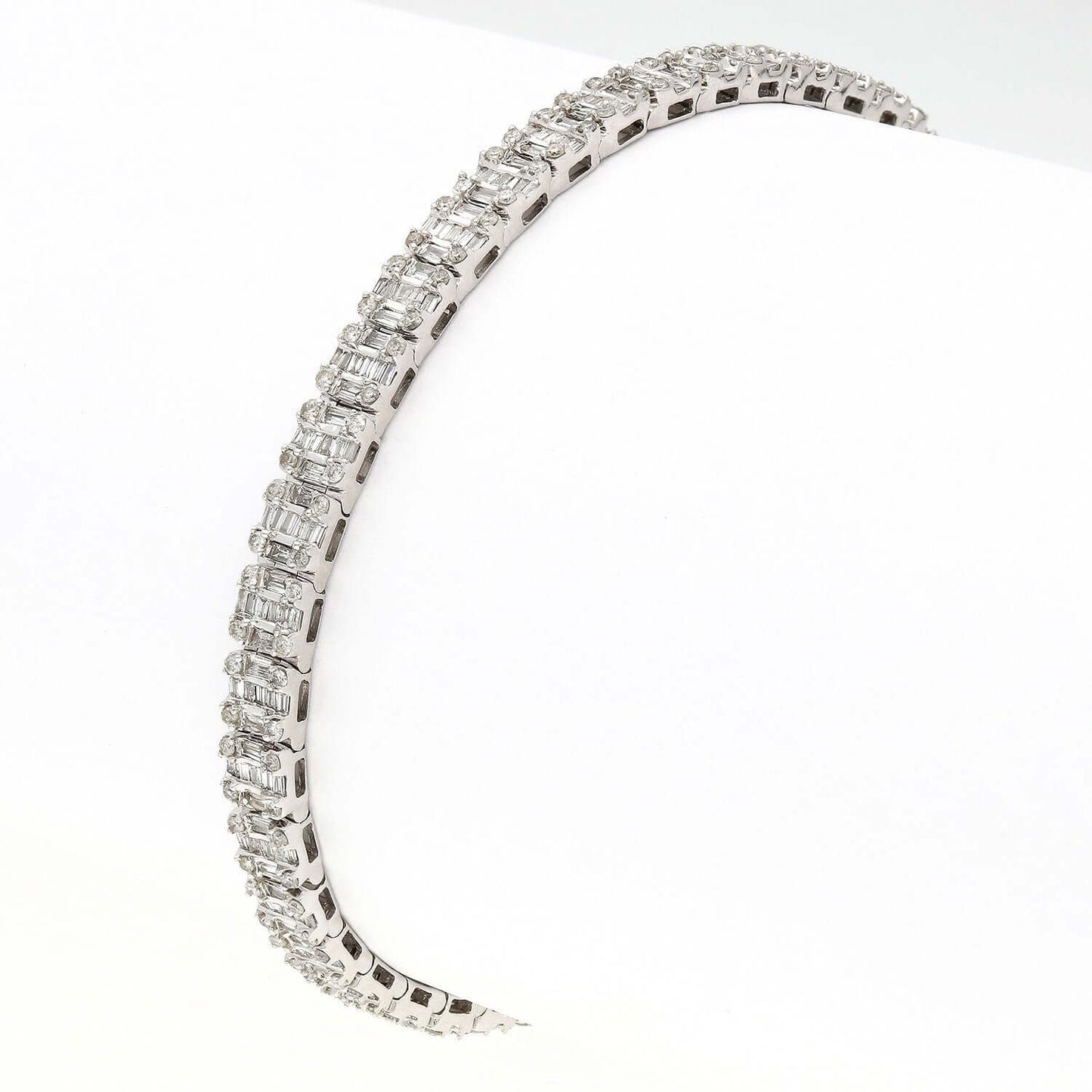 4CTW Real Diamond 10k Real Gold White Baguette Round 4mm Tennis Bracelet 8"