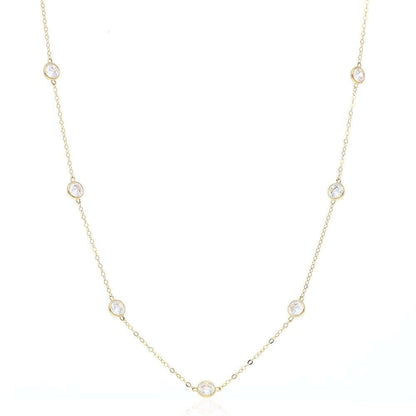 18K Gold 3CT. TW. CZ By The Yard Bezel Station Necklace 16" - 24"