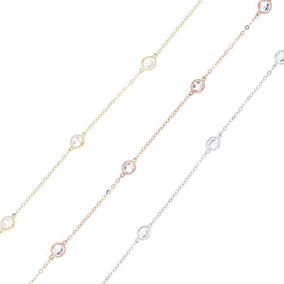 14K Gold 3CT CZ By The Yard Bezel Station Necklace 16"-24"