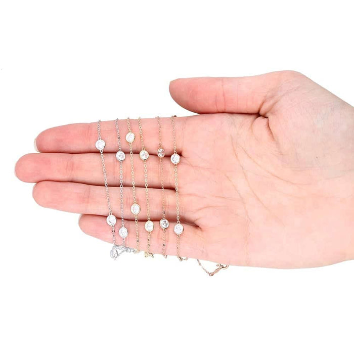 14K Gold 3CT CZ By The Yard Bezel Station Necklace 16"-24"