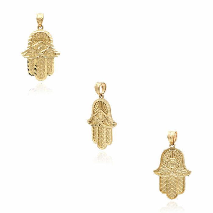 10K Yellow Gold Diamond - Cut Hamsa Hand Pendant 1.3" - WJD Exclusives