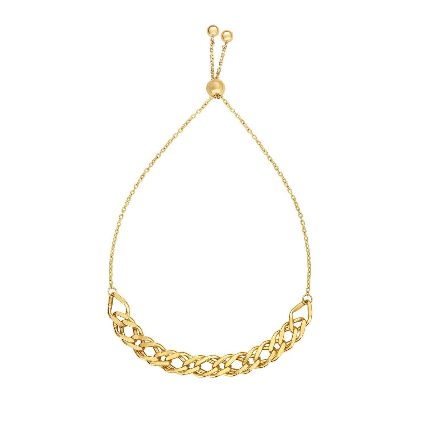 14K Gold Yellow Fancy Double Friendship Bolo Drawstring Bracelet Adjustable