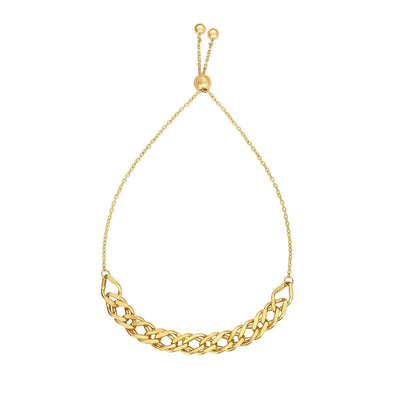 14K Yellow Gold Fancy Double Friendship Bolo Drawstring Bracelet (Hollow) 5" - 9.25" Adjustable - WJD Exclusives