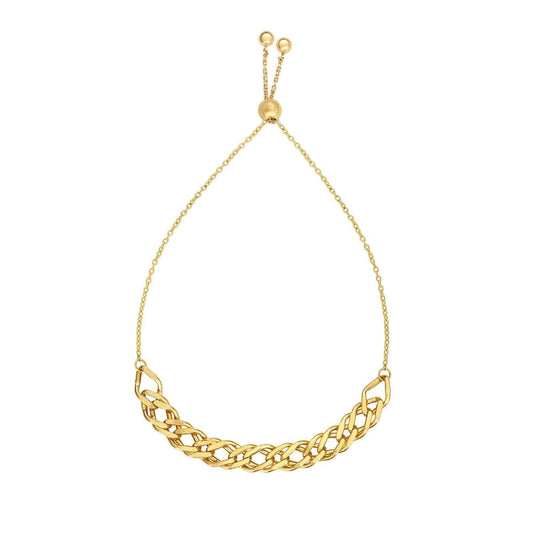 14K Gold Yellow Fancy Double Friendship Bolo Drawstring Bracelet Adjustable