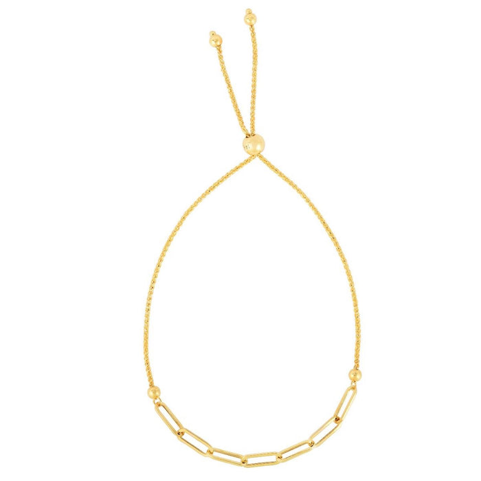 14K Yellow Gold Paperclip Bolo Bracelet (Solid Links) 5" - 9.25" Adjustable - WJD Exclusives