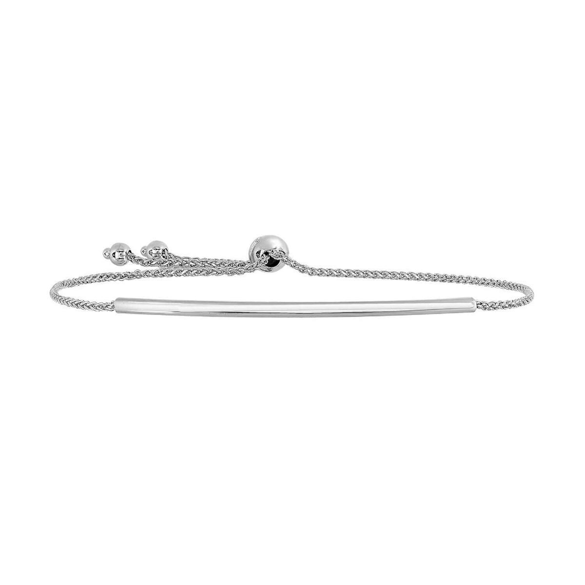 14K Yellow Gold White Curved Bar Friendship Bolo Bracelet (Solid Links) 5" - 9.25" Adjustable - WJD Exclusives