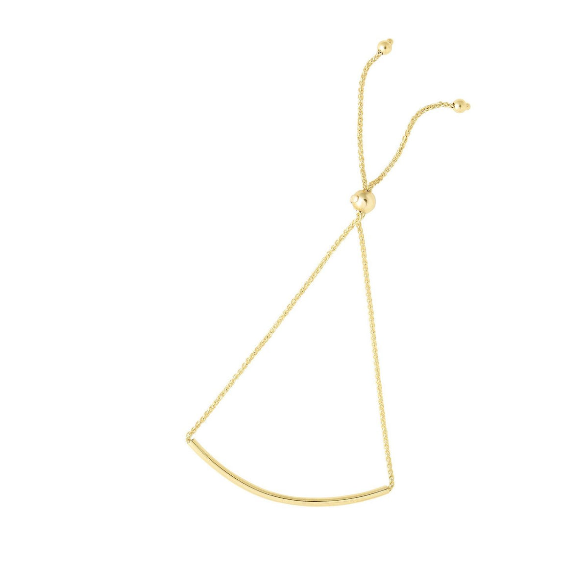 14K Yellow Gold White Curved Bar Friendship Bolo Bracelet (Solid Links) 5" - 9.25" Adjustable - WJD Exclusives
