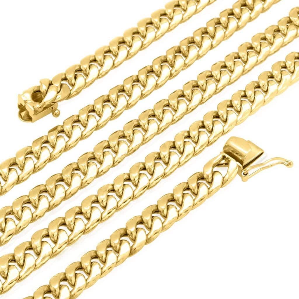 新品 14K MIAMI CUBAN CHAIN ゴールドGOLD Solid 14K Yellow Gold Miami Cuban 1 Kilo Diamond Chain