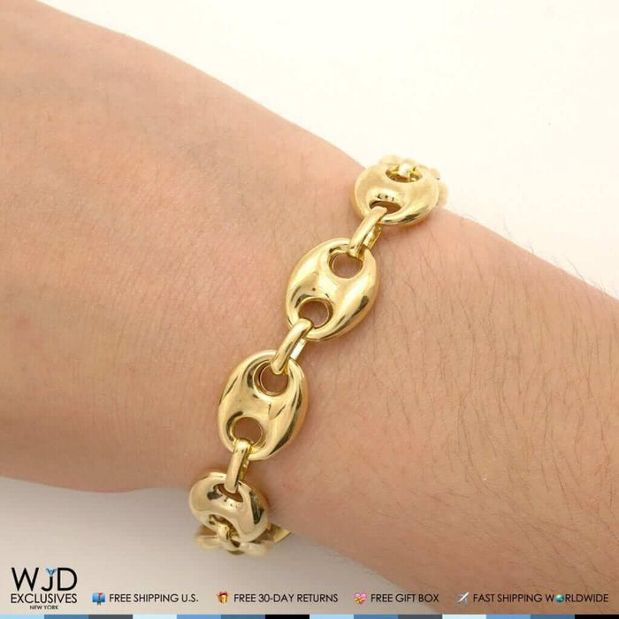 10K Yellow Gold 12.3mm Puffed Anchor Mariner Bracelet (Hollow) 8.3"