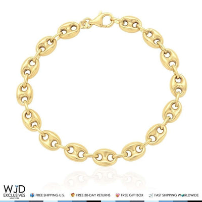 10K Yellow Gold 8mm Puffed Anchor Mariner Bracelet (Hollow) 8"