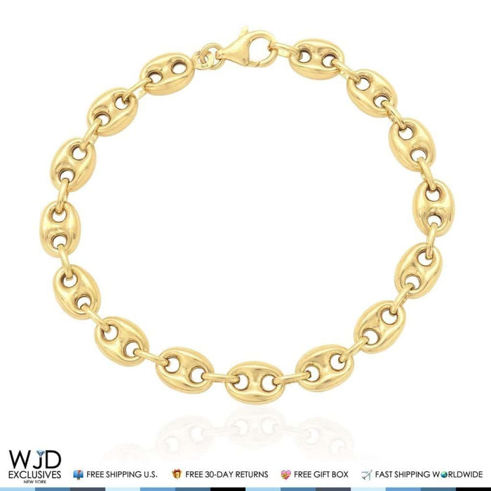 10K Yellow Gold 8mm Puffed Anchor Mariner Bracelet (Hollow) 8"