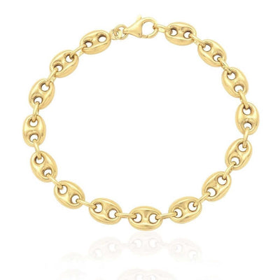 14K Yellow Gold 6.5mm Fancy Puffed Anchor Mariner Bracelet (Hollow) 8"