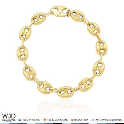 10K Yellow Gold 9.2mm Fancy Puffed Anchor Mariner Bracelet (Hollow) 8.2" - Lobster Clasp