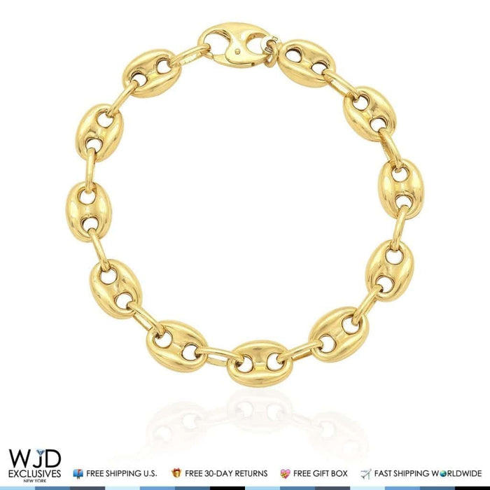 10K Yellow Gold 9.2mm Fancy Puffed Anchor Mariner Bracelet (Hollow) 8.2" - Lobster Clasp