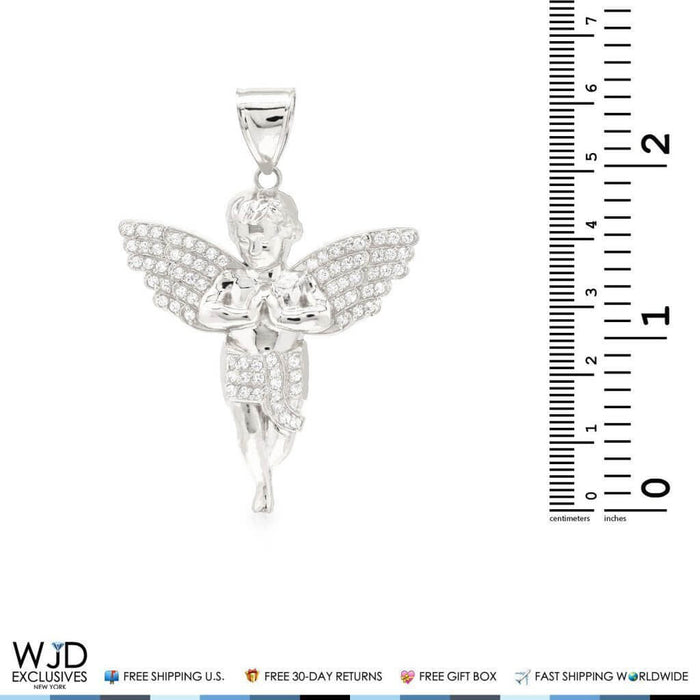 10k Yellow/White Gold 1.20Ct CZ Angel Pendant 1.7"