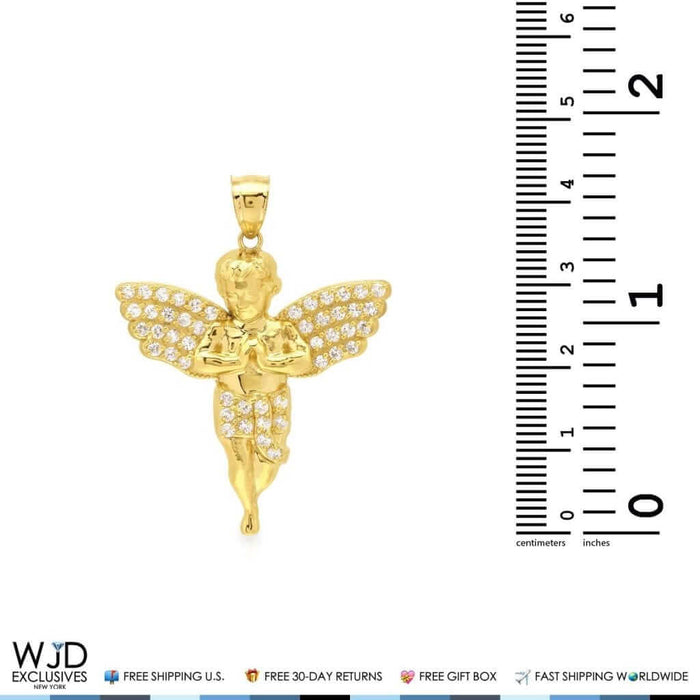 10K Yellow Gold 1.20Ct Diamond Religious Baby Angel Pendant