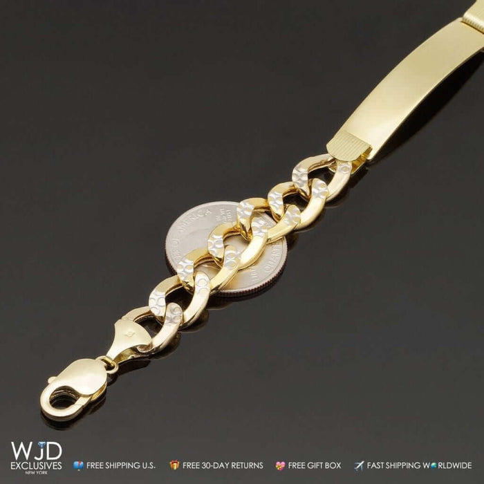10K Yellow Gold Diamond-Cut Cuban Curb ID Bracelet (Solid Links) 8.5"