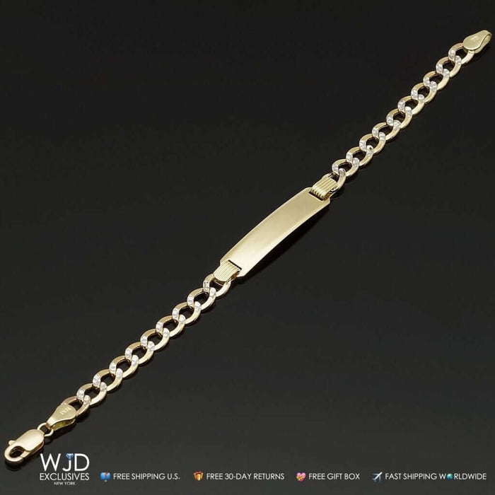 Kids 10K Yellow Gold Diamond-Cut Cuban Curb ID Bracelet (Solid Links) 6"