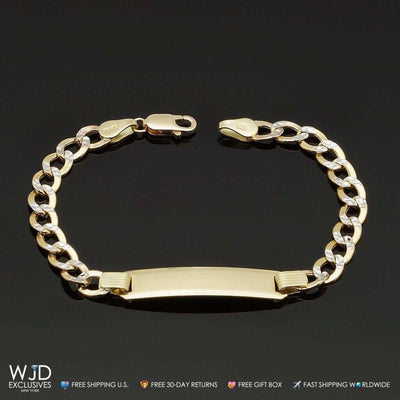 Kids 10K Yellow Gold Diamond-Cut Cuban Curb ID Bracelet (Solid Links) 6"
