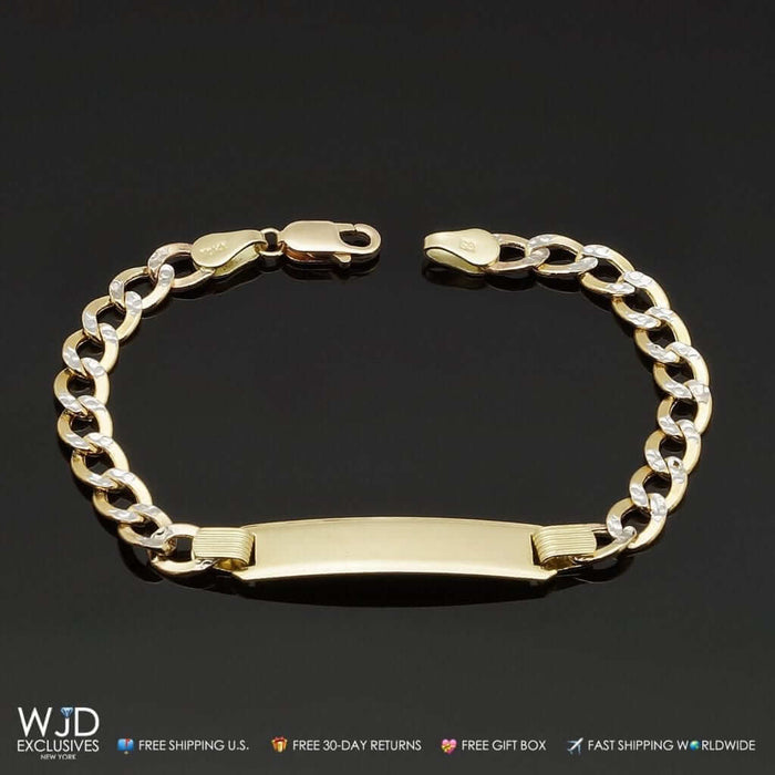 Kids 10K Yellow Gold Diamond-Cut Cuban Curb ID Bracelet (Solid Links) 6"
