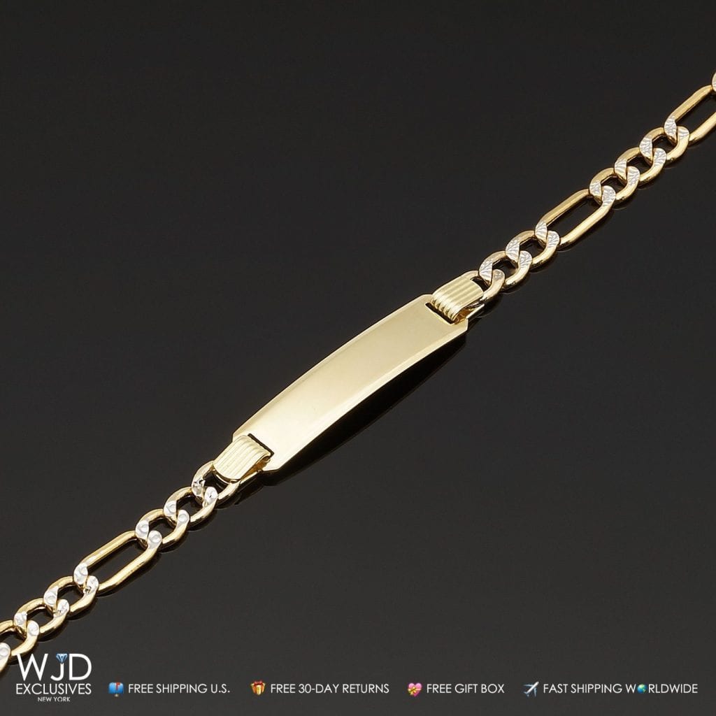 Kid's 10K Solid Yellow Gold Figaro Diamond Cut I.D. Bracelet 6"