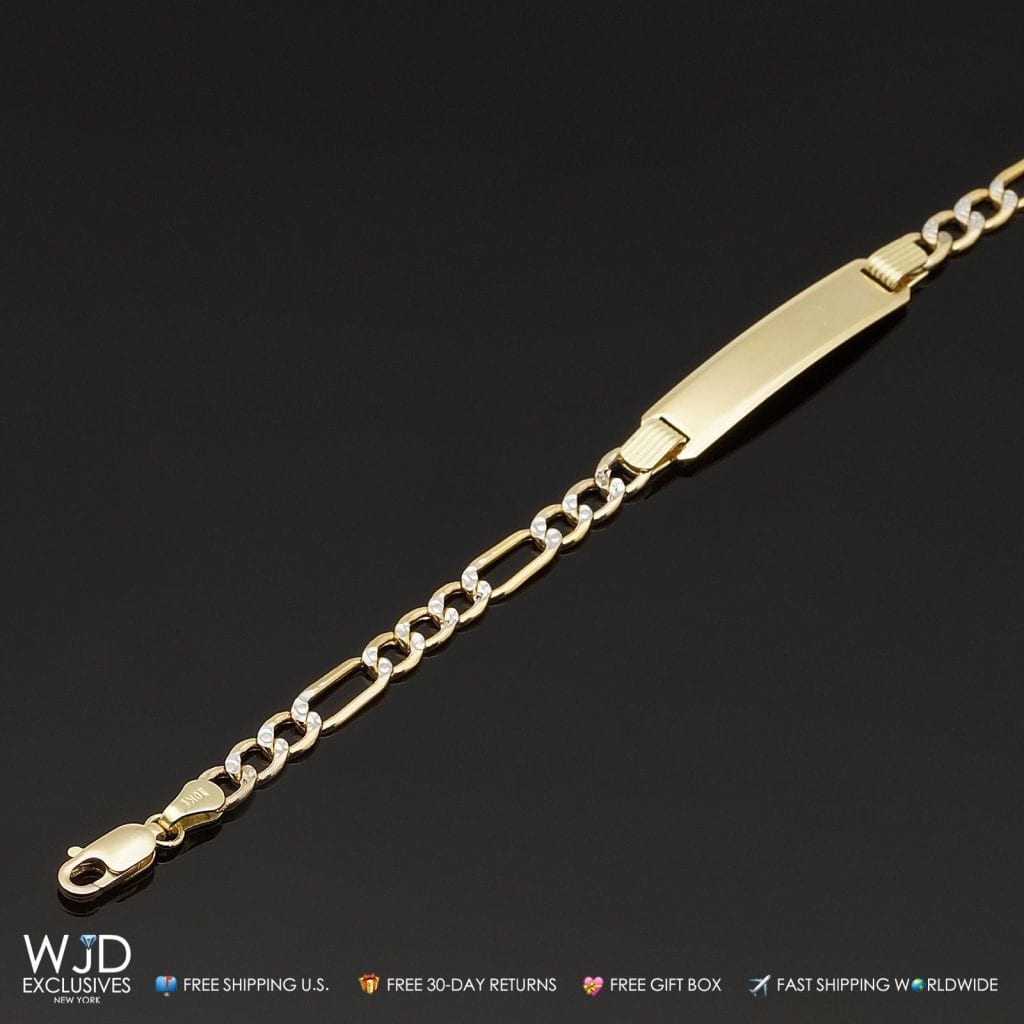 Kid's 10K Solid Yellow Gold Figaro Diamond Cut I.D. Bracelet 6"