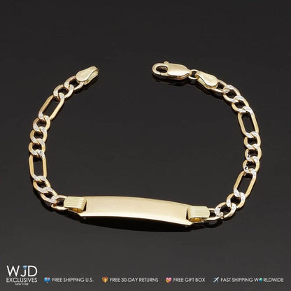 Kid's 10K Solid Yellow Gold Figaro Diamond Cut I.D. Bracelet 6"